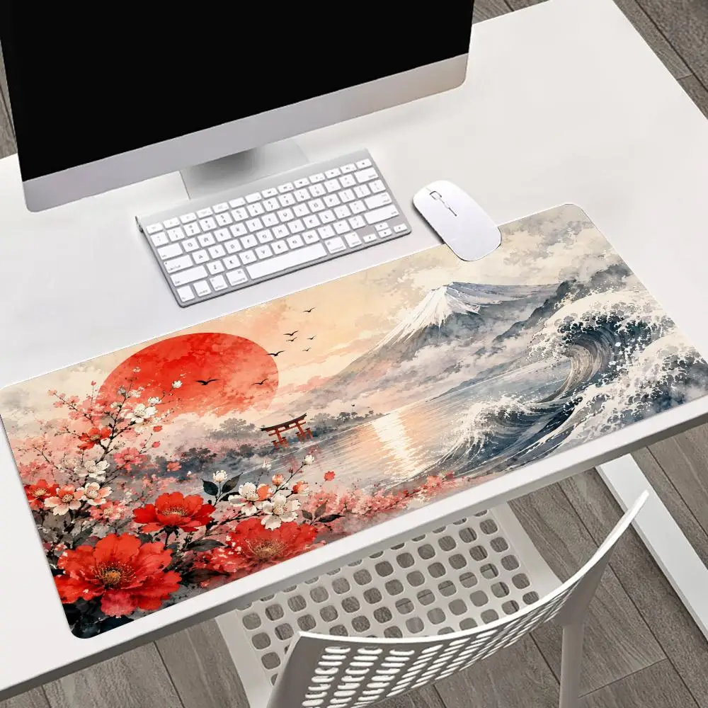 Cherry Blossom Wave Art Mouse Pads Pc Accessories Desk Mat Setup Mousepad Gamer Playmat Gaming Room Decoration Rug Mousepepad