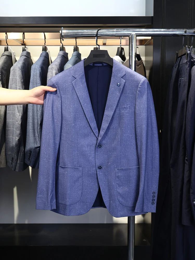 

Классический мужской приталенный пиджак в городском стиле, модный, из полиэстера, с длинным рукавом, для делового повседневного образа, однобортный