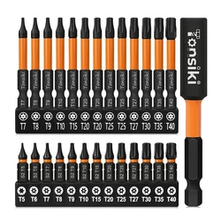 27-teiliges Torx-Schlagschrauber-Bit-Set, 25 mm, 60 mm, Torx-Schraubendreher-Set, 1/4 Zoll Sechskantschaft, magnetisches Torx-Bit-Set mit Halter