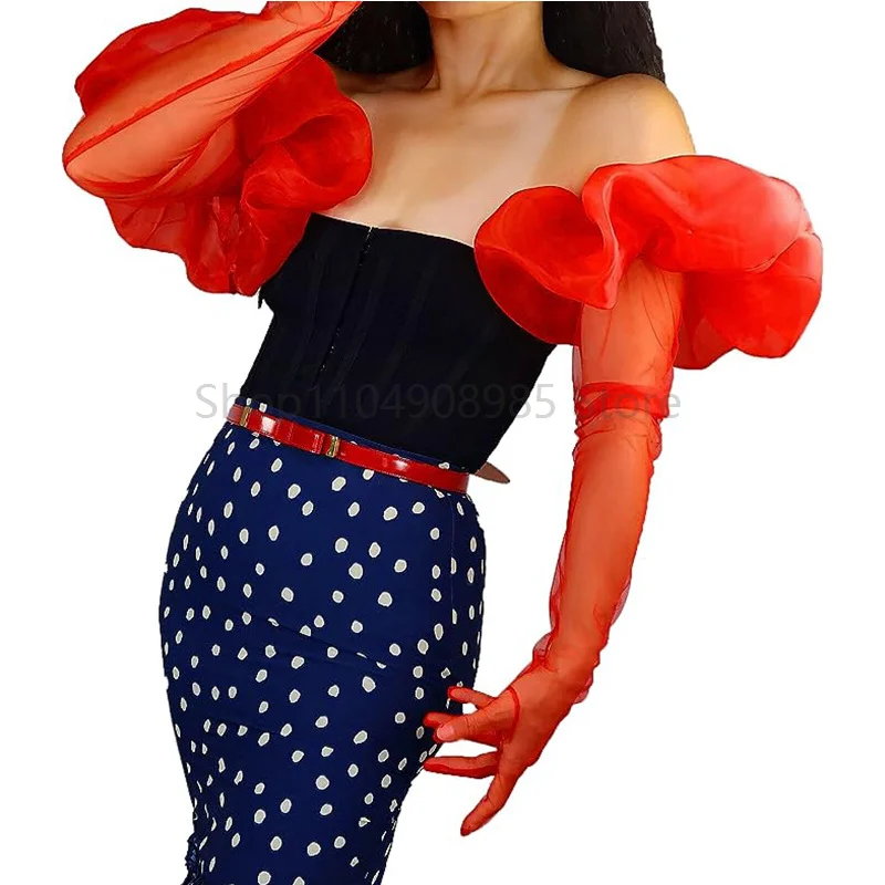 Guanti lunghi da donna Maniche staccabili gonfie Festa di nozze Accessori per costumi di moda eleganti traslucidi