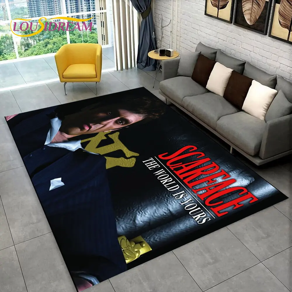 Alfombra grande de área de impresión 3D de la película Scarface Tony, sala de estar alfombra para, dormitorio, sofá, Felpudo de decoración, alfombra