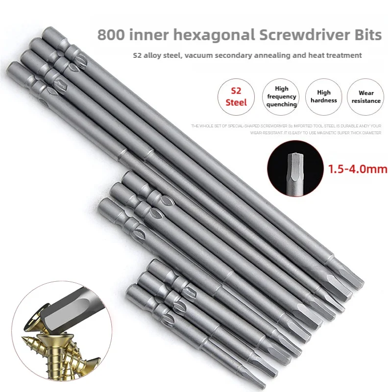 

4mm Round Shank Inner Hex Electric Screwdriver Bit S2 Alloy Steel Magnetic Security Bit for 800 Electric Screwdriver Drill