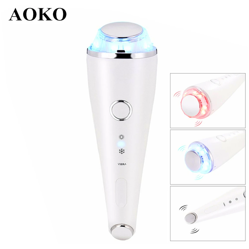 AOKO Facial Warm and cooling hammer LED Photon Beauty Machine Ultrasonic Vibration Facial Massage Eye Skin Care Device Skin tool