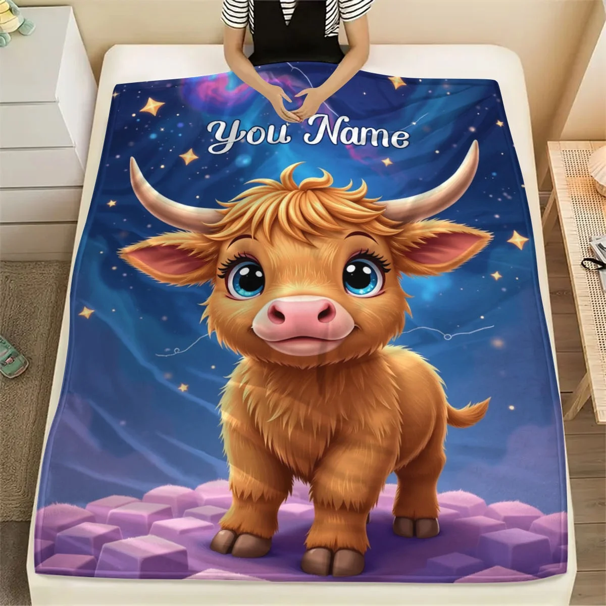 قم بتخصيص بطانيات الأسماء الشخصية، وبقرة كرتونية، وهدية عيد ميلاد للابن والأطفال، مناسبة لجميع المواسم، دافئة وناعمة