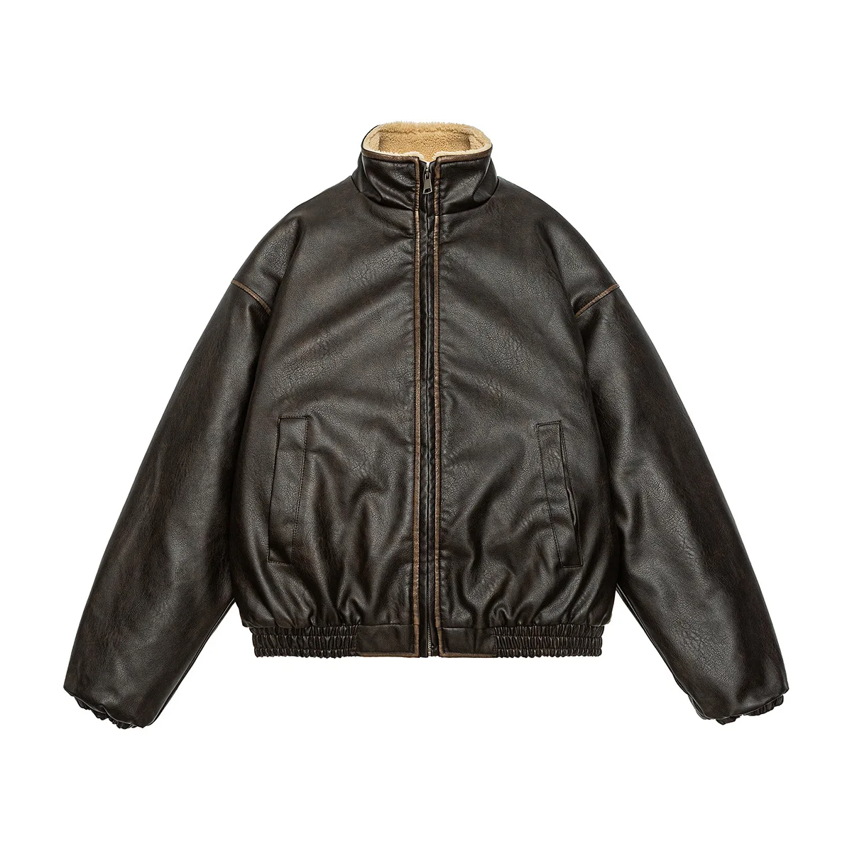 رجل ريترو المتعثرة سترة قطن العلامة التجارية الأمريكية الموضة 2025 جديد الشتاء بولي Leather الجلود السائق دراجة نارية معطف Vintage الذكور Outerwe