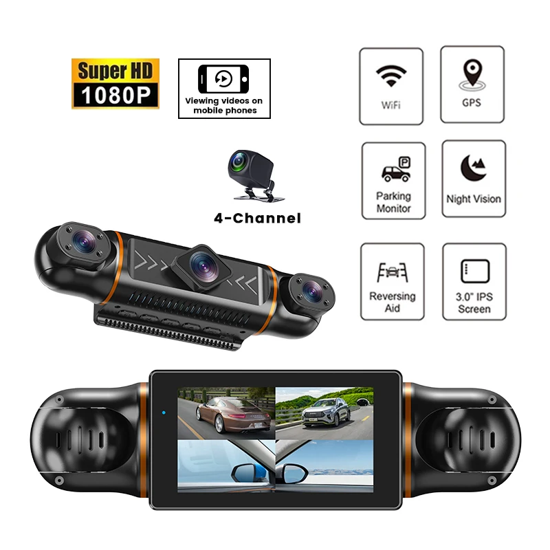 

M99 360 Degrees 4 Camera 1080P Car DVR WiFi GPS Night Vision 3-Inch Dual Lens DashCam 4 Channel Car Camcorder 4 Way Car Dashcam