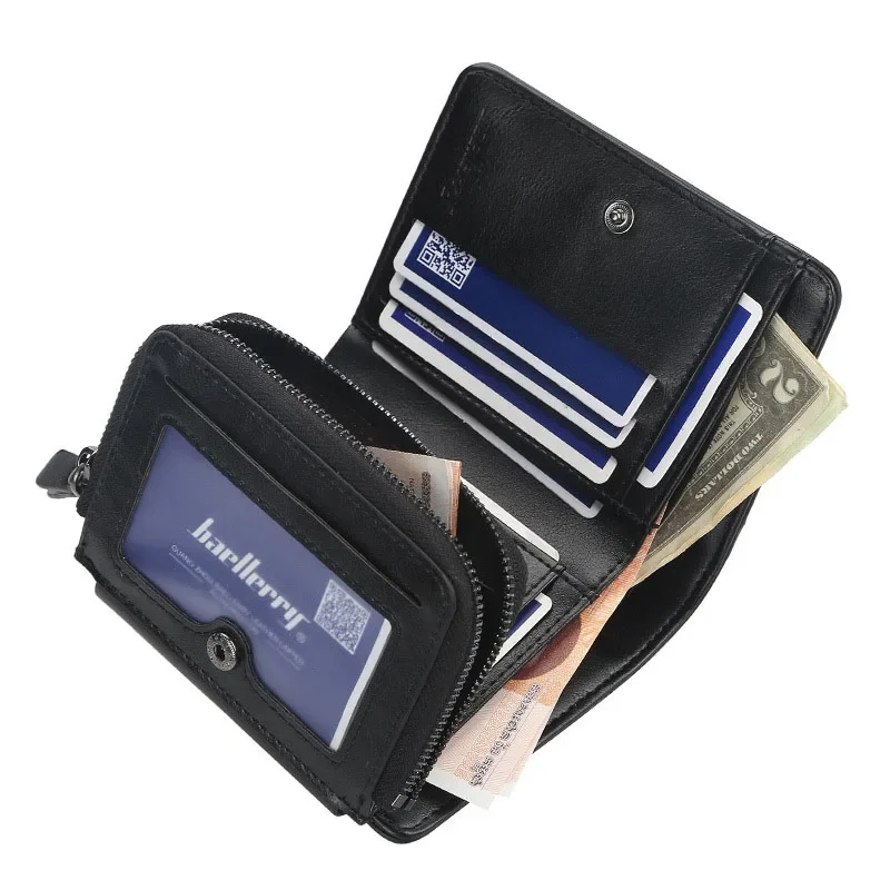 New Men Vintage Short Wallet Zipper Buckle Coin Purses High Quality Male Fashion Money Clip Large Capacity Multi-card Bit Walle