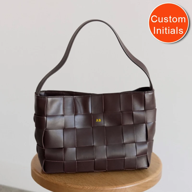 

Custom Initials Genuine Leather Tote Bags For Women Luxury Designer Handbags Purses 2025 New In Cowhide Woven Underarm Shoulder