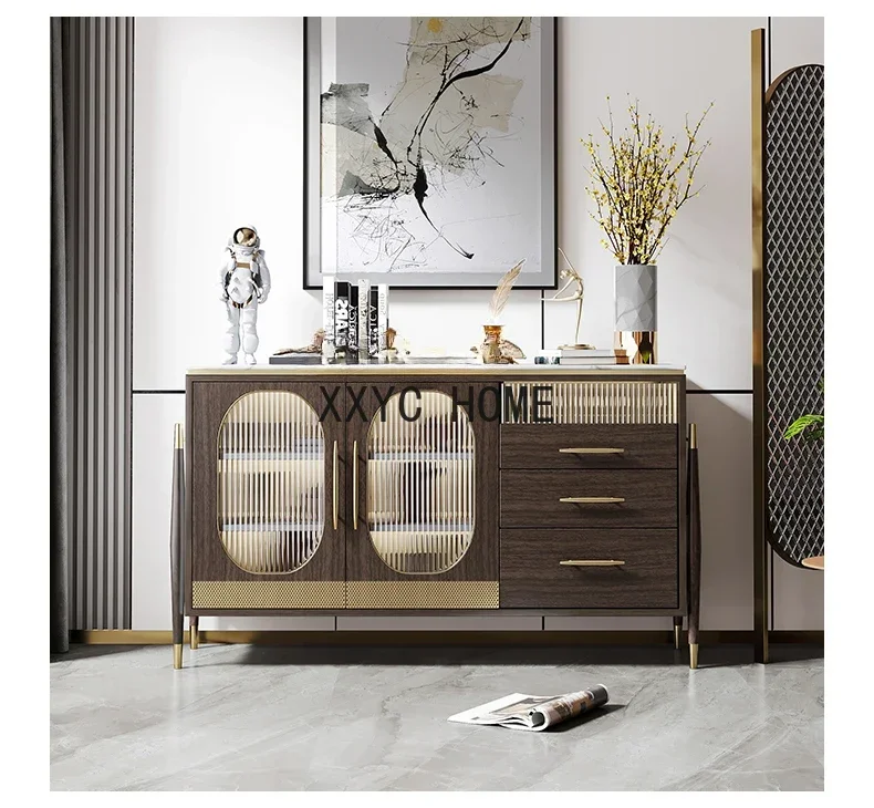 

Italian Mild Luxury Marble Entrance Cabinet Household Glass Curio Cabinet Solid Wood Storage Sideboard Cabinet