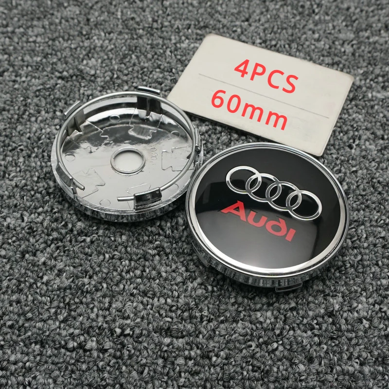 Cubierta de cubo de rueda modificada, 4 piezas, 60mm, logotipo central de neumático para Audi A1, A2, A3, 8V, 8P, 8L, A4, B5, B6, B7, B8, A5, A6,