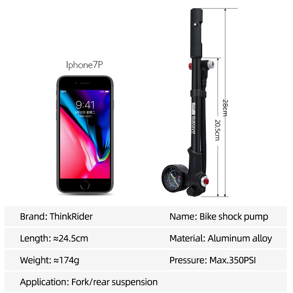 ThinkRider Portable High-pressure 350psi Bike Air Pump with Gauge for Fork & Rear Suspension Shock Absorber Mountain Bicycle view 3