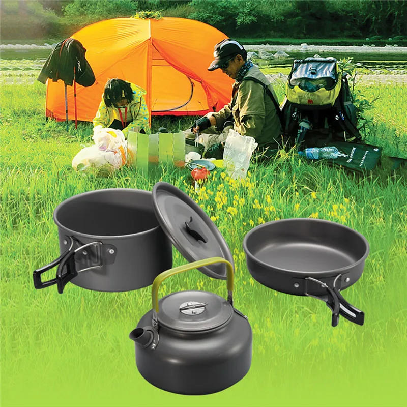 Camping Cookware Set Aluminum Portable Outdoor Tableware Cookset Cooking Kit Pan Bowl Kettle Pot Hiking BBQ Picnic Equipment