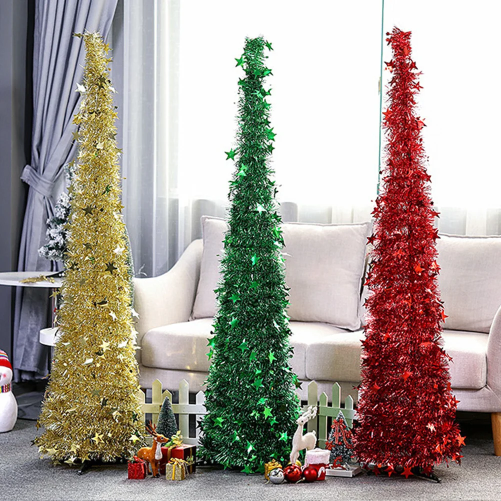 

Pet Plastic Foldable Telescopic Christmas Tree 120cm Eco-Friendly Party Home Decoration Bright Color Shining Festive Decor