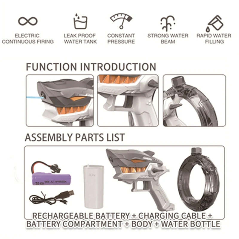 Brinquedo de água elétrico para crianças adultos 300cc grande capacidade piscina de água brinquedos para o verão natação praia luta de água