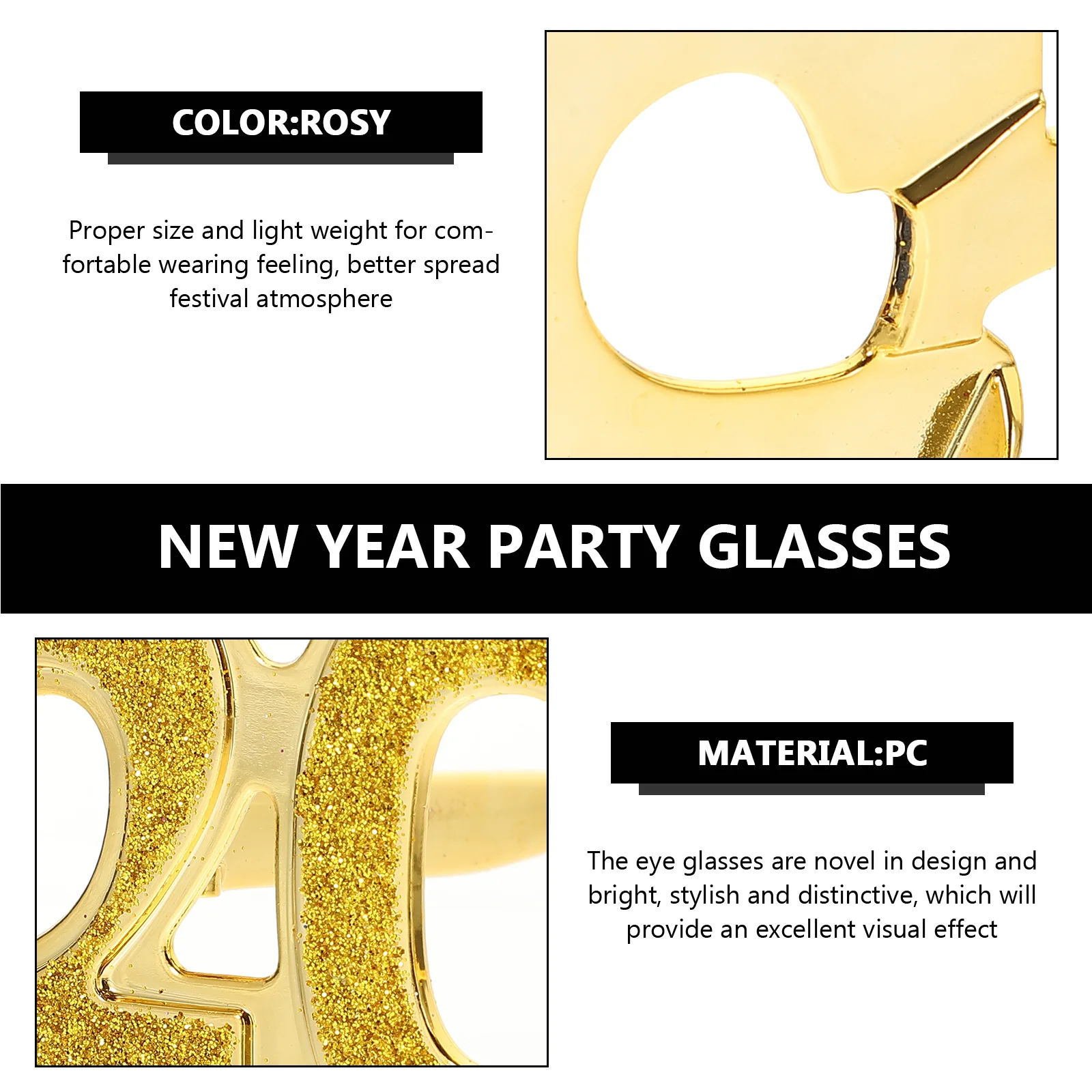 

New Year Party Supplies 2024 Eye Wear Comfortable Lightweight Glasses for Celebrations Photo Booths and Themed Event Decor