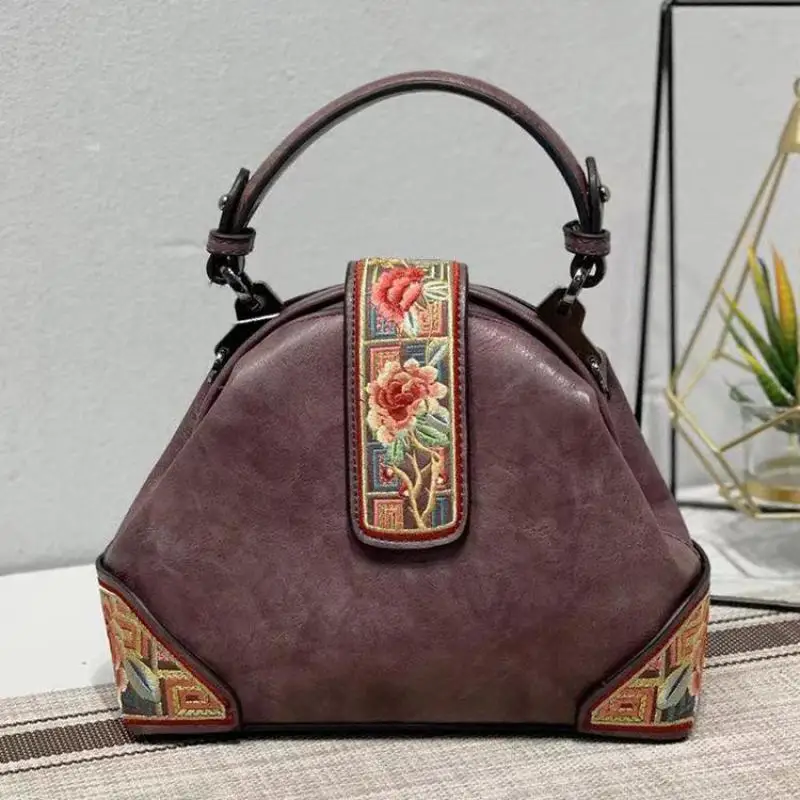 Johnature Retro Embroidery Luxury Handbags Women Bags Designer 2024 New Versatile Chinese Style Lady Leather Shoulder Bags