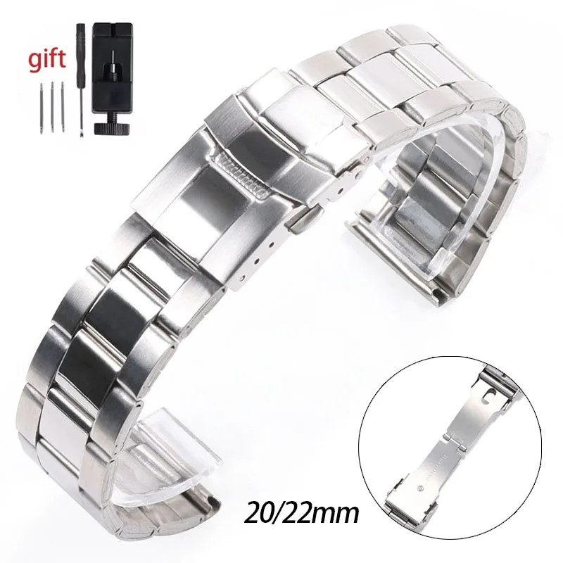 20mm 22mm Stainless Steel Band for Seiko for Submariner Watch Strap Middle Polished Metal Bracelet Universal Sport Wristband