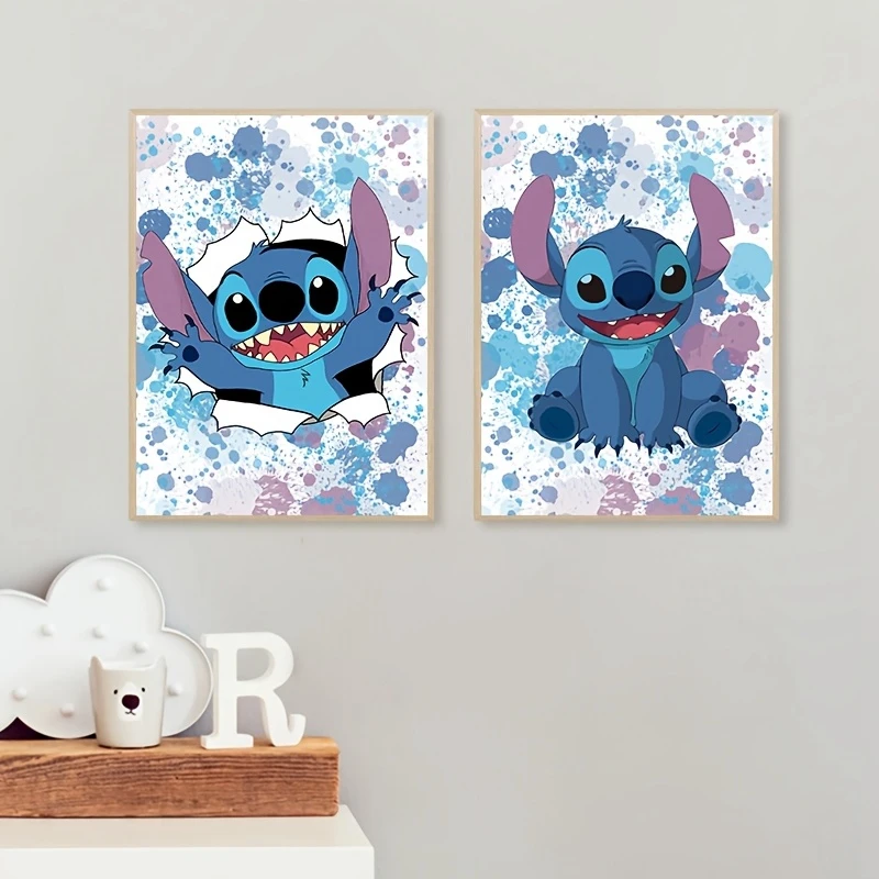 Impresión artística de acuarela de Lilo y Stitch, póster de Stitch Ohana, arte de pared en lienzo, decoración de pared para habitación de niños y niñas
