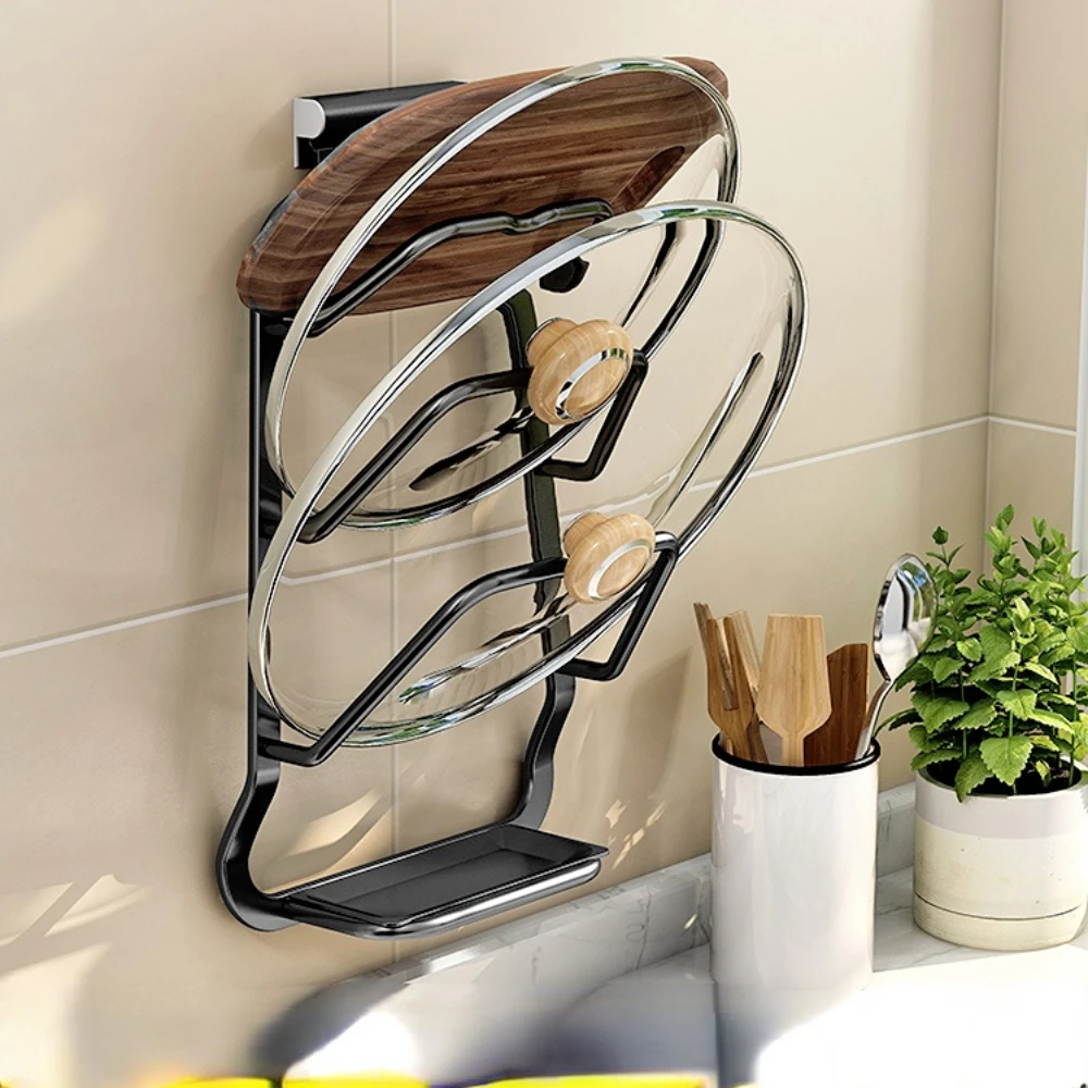 

Punch-Free Pot Lid Rack Wall-Mounted Kitchen Rack Cutting Board Holder Storage Tool