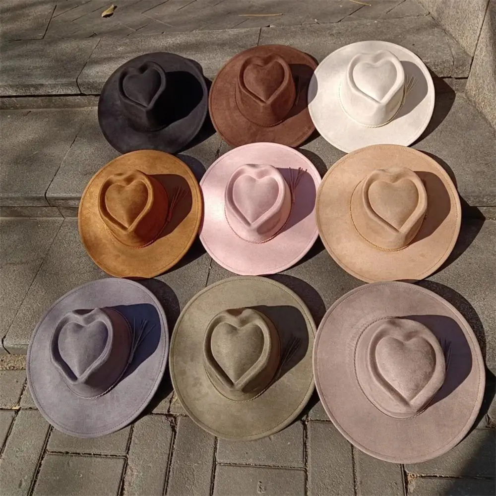 High Quality Heart Design Vegan Suede Hat Wide Brim Blank Style Heart Crown Hat Panama Hat