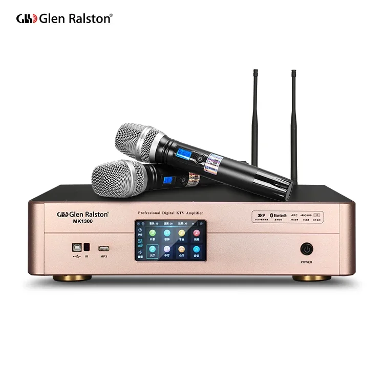 Glen Ralston 300w*2 Full touch screen karaoke mixer system with wireless mic dsp audio processor power amplifier