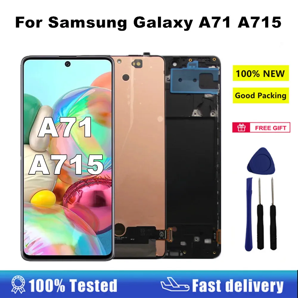 AMOLED LCD Display For Samsung Galaxy A71 A715 LCD Display Touch Screen with Frame for Samsung A71 A715F SM-A715F/DS A715W