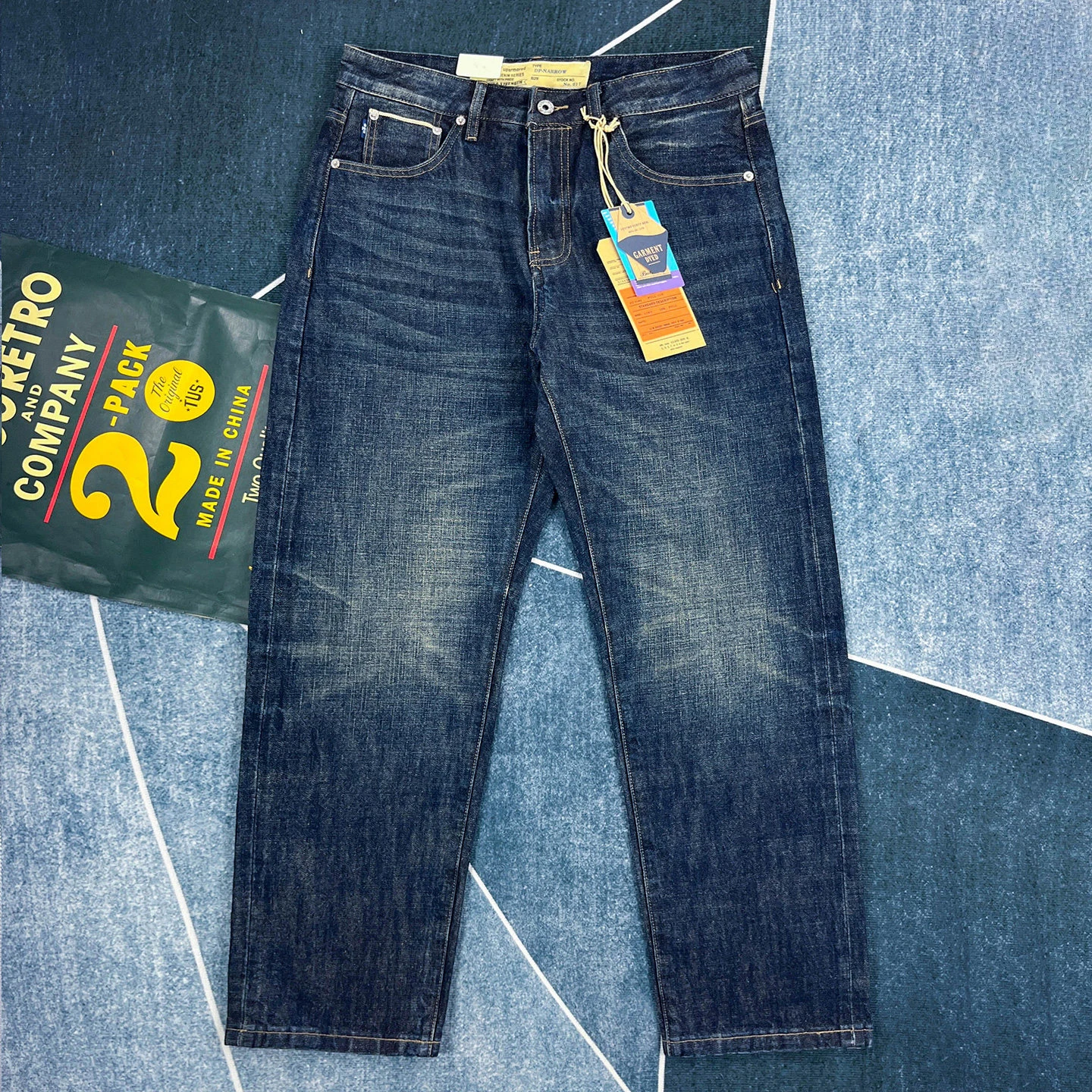 Autumn and winter heavyweight thick blue edge red ear denim jeans men's American retro dark blue straight trousers