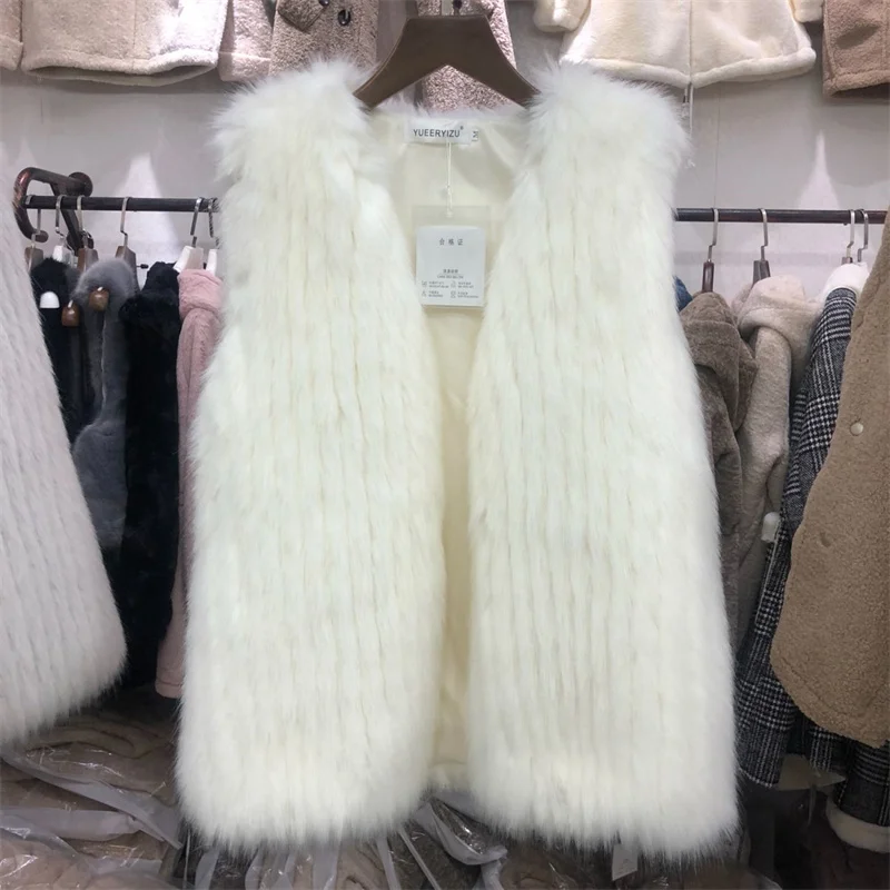 2023 Autumn Winter Fur Vest Women\'s New Imitation Fox Fur Medium To Long Fur One Vest Female Sleeveless Vest Loose Cardigan Coat