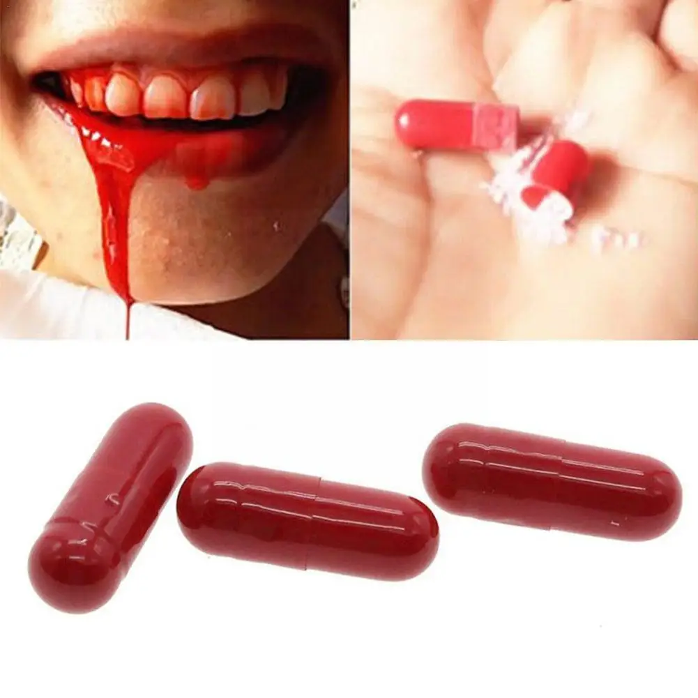 

1pcs New Realistic Fake Blood Pills Capsules Adults Fools Funny Party Halloween Scary Horror April Trick Toys Day Teen P T7Y6