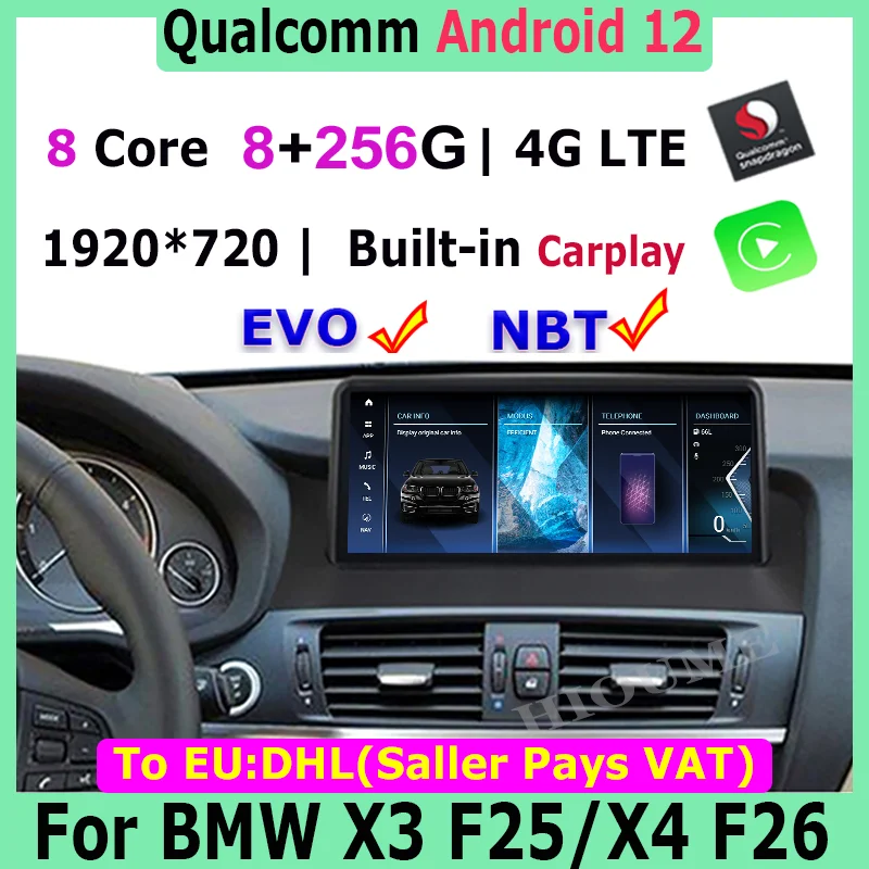 

Head unit 12.5 10.25 inchs Android12 8G+256G Snapdragon ID8 Car Multimedia Player For BMW X3 F25 X4 F26 GPS Navigation Autoradio