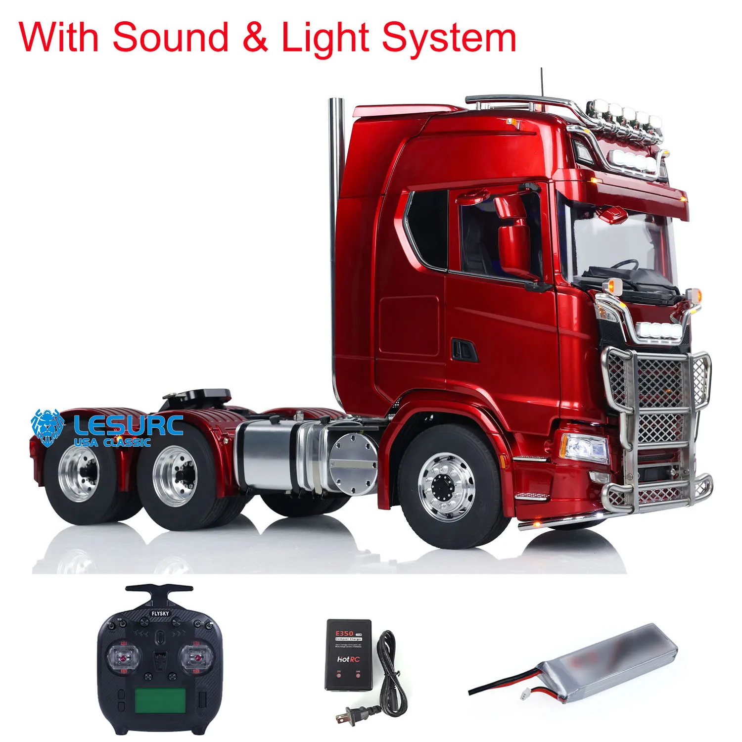 LESU 1/14 RC Tractor Truck 6*6 770S Metal Chassis Light Sound Smoke Differential Metal Chassis RTR Remote Control Car Model