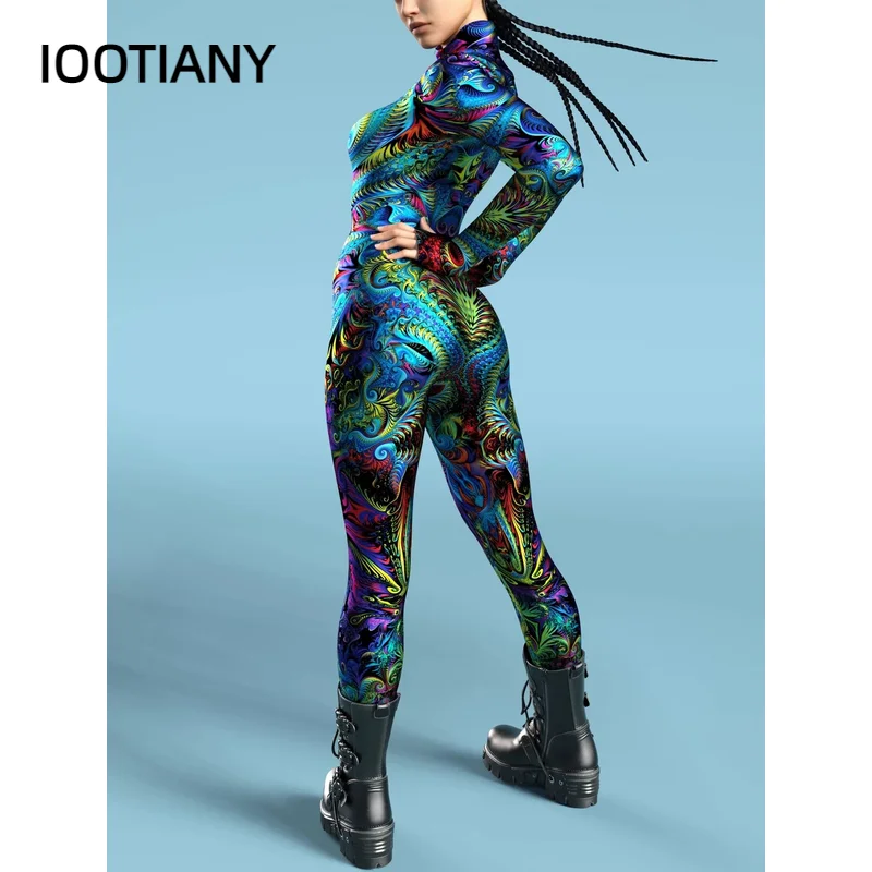 Multicolour Printing Holiday Party Women Kids Rainbow Sexy Skinny Jumpsuit Wear Onesie Cosplay Costume Elastic Bodysuits Rompers