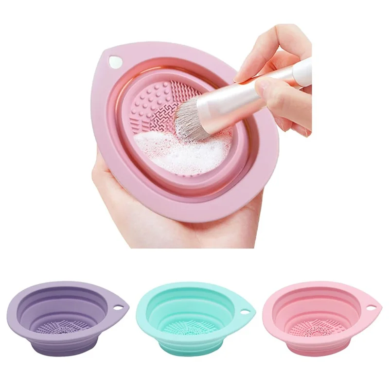Limpador de Pincéis de Maquiagem Dobrável de Silicone, Tigela para Limpeza de Pincéis, Ferramenta Portátil para Limpeza de Pincéis Cosméticos
