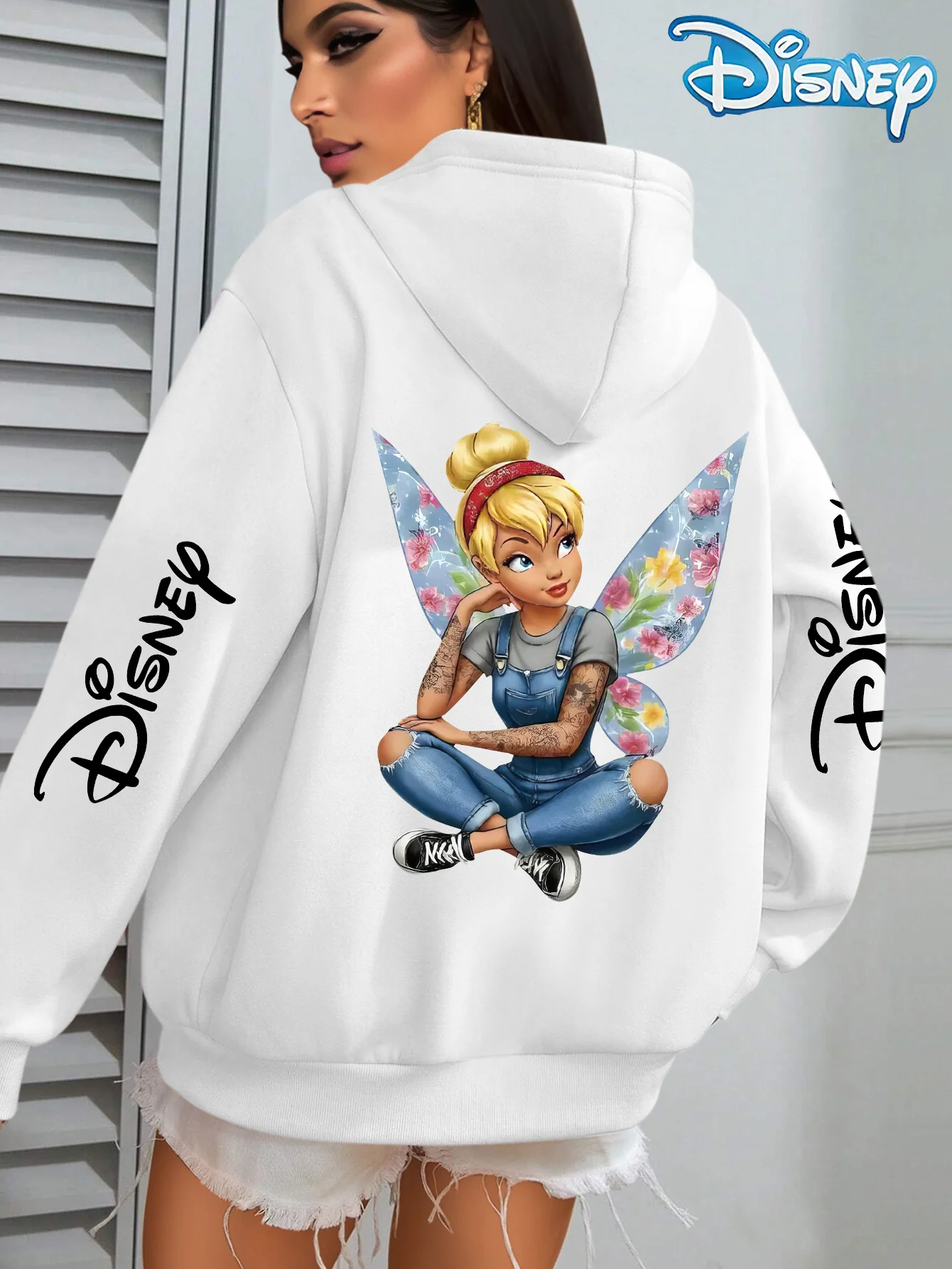 Disney Women'S Tinker Bell Pattern Hoodie-Unisex Autumn and Winter Fleece Hooded Everyday Outdoors Hoodie for Any Occasion