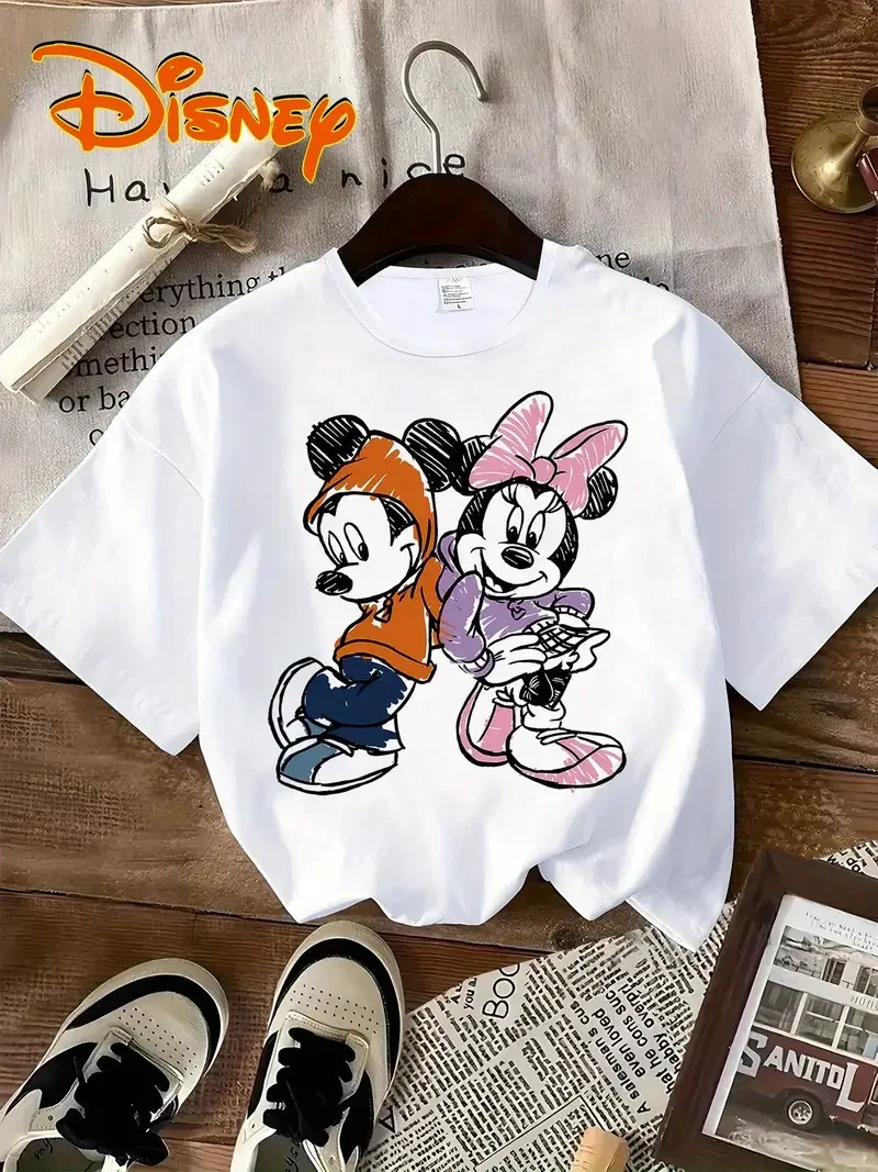 

2025 Disney Pattern Printed Women's Casual Comfortable Unique Smiling Face Black Round Neck Short Sleeve T-shirt