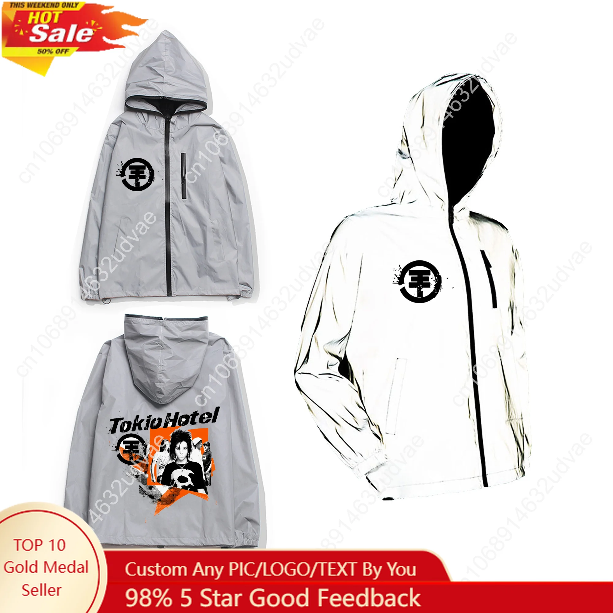 

Tokio Hotel Rock Band Reflective Jacket Mens Womens Coat Hooded Windbreaker Run Pocket Jackets Hiking Zipper Customized Hoodie