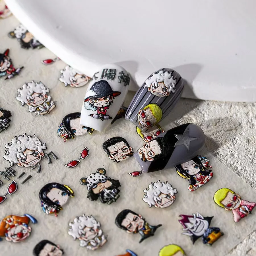1PCS 5D New One Piece Nail Stickers Straw Hat Three Powers Luffy Zoro Sanji Nail Art Accessories Shichibukai Self-Adhesive Nail