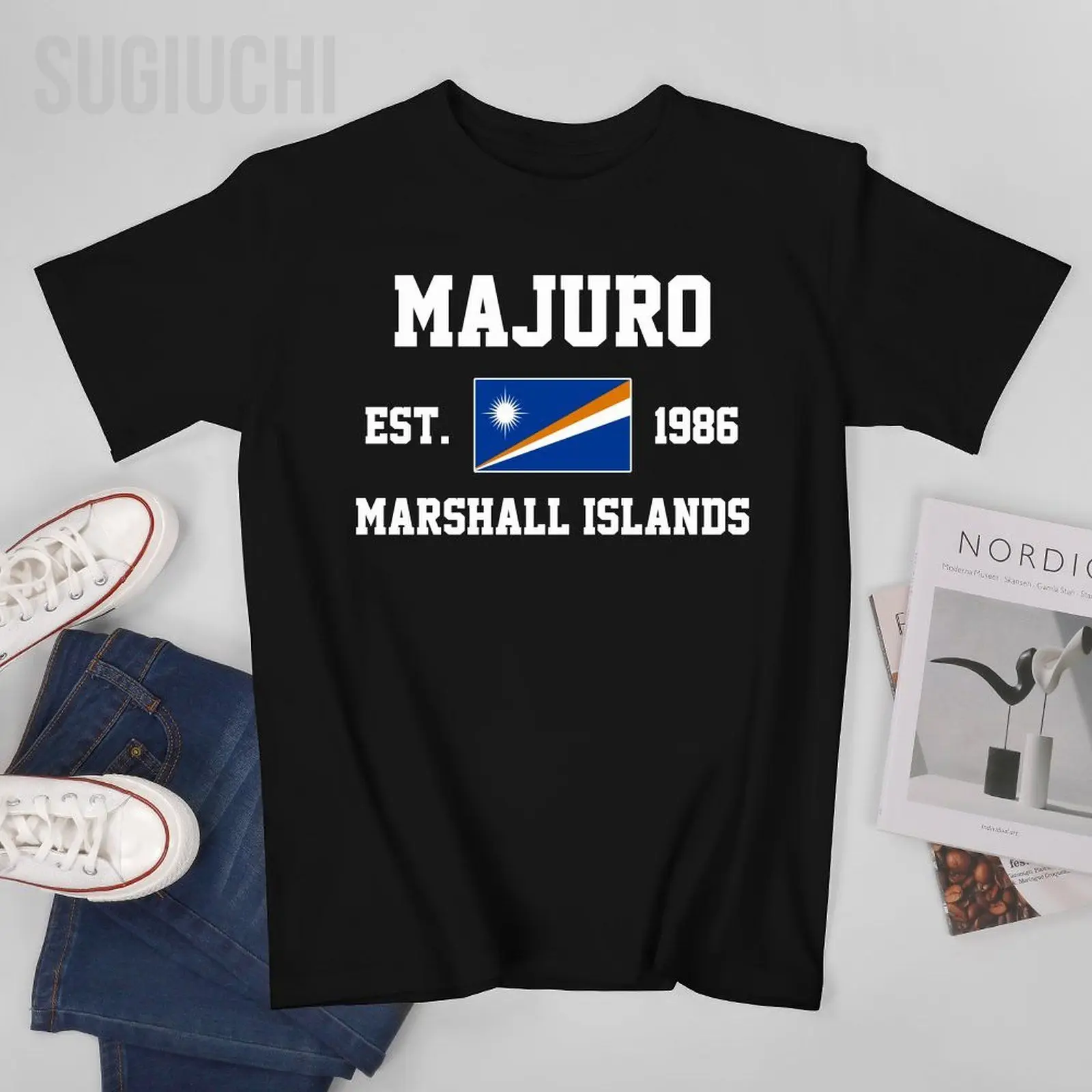 Camiseta patriótica con bandera de las Islas Marshall EST.1986 Majuro para hombre, camisetas con cuello redondo, camisetas para mujer y niño, ropa 100% de algodón