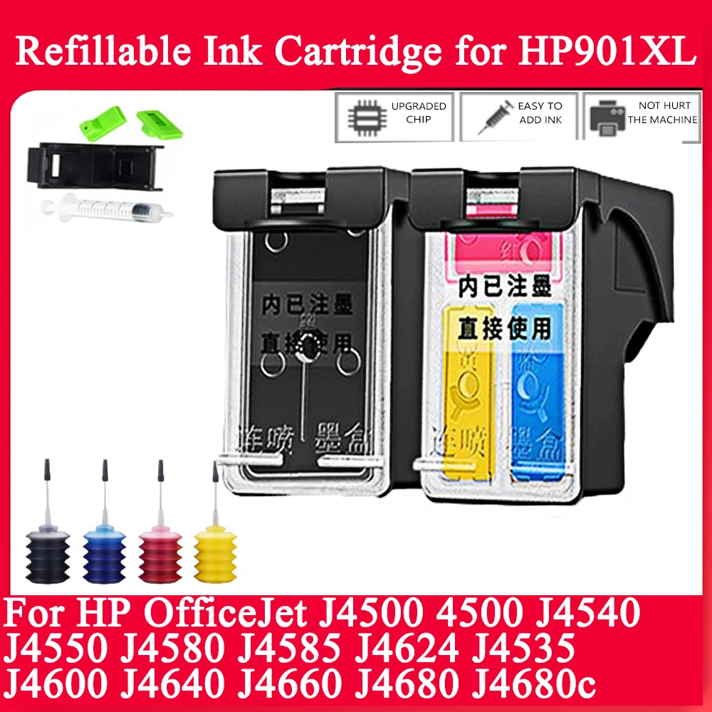 Многоразовые картриджи HP901XL, совместимые с HP OfficeJet J4500 4500 J4580 J4585 J4624, сменные картриджи для принтеров