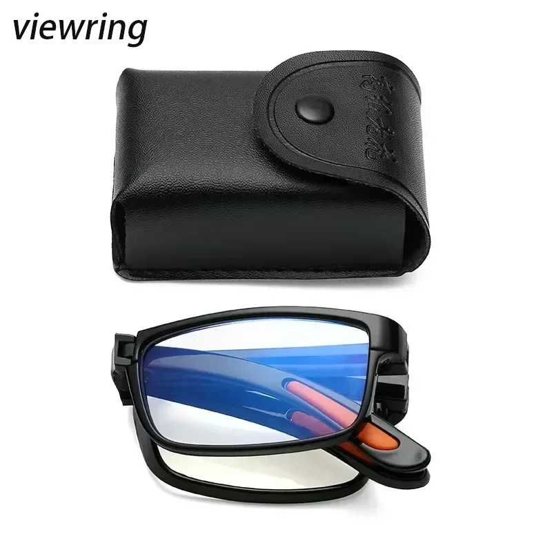 Klappbare Lesebrille mit Etui, Anti-Blaulicht-Brille, Presbyopie, Retro, Unisex, Taschenbrille, tragbare Brille für Männer und Frauen