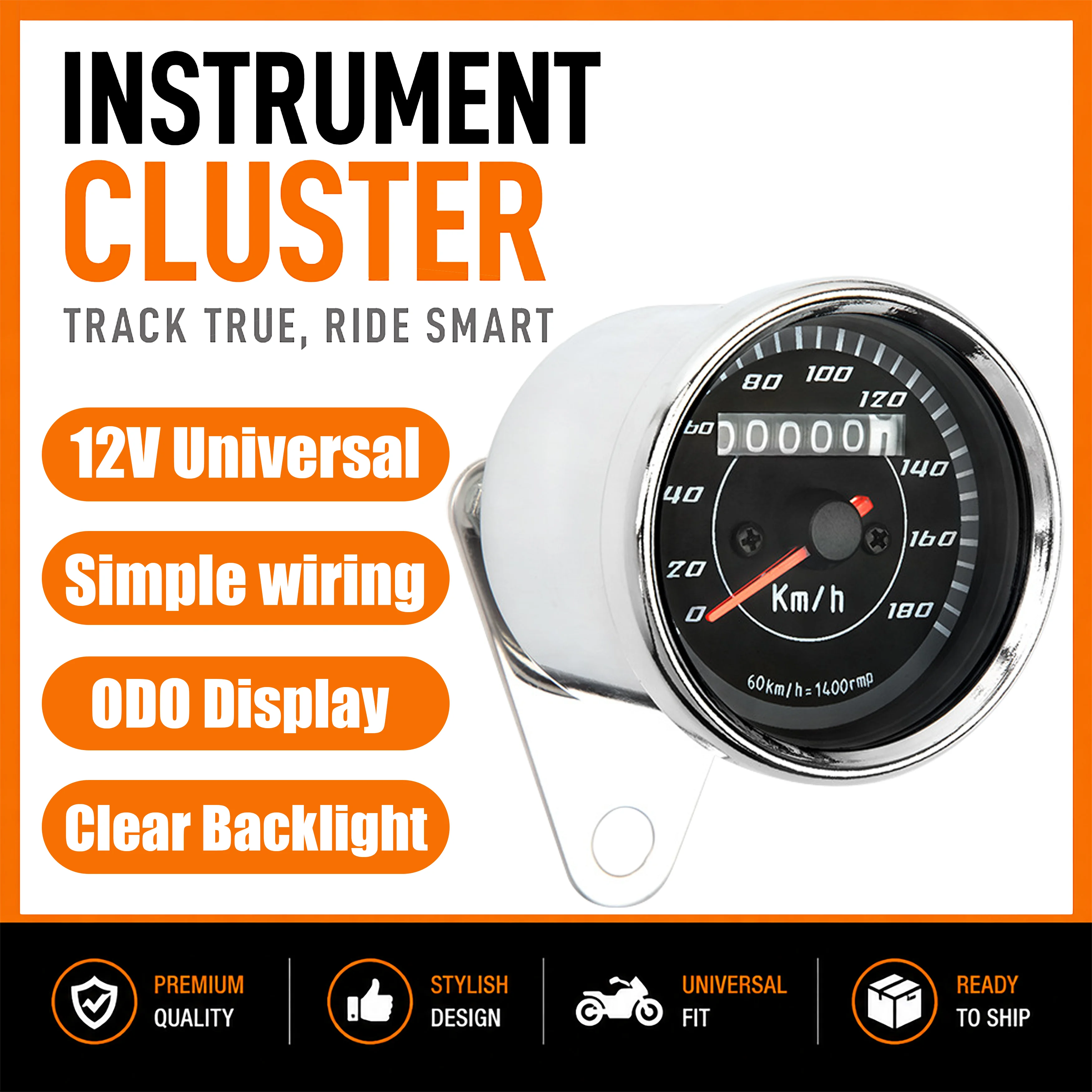 12V Universal Motorcycle Speedometer Odometer Mileage Speed Meter Gauge Dual Color LED Light For Cafe Racer Vintage Motorbike