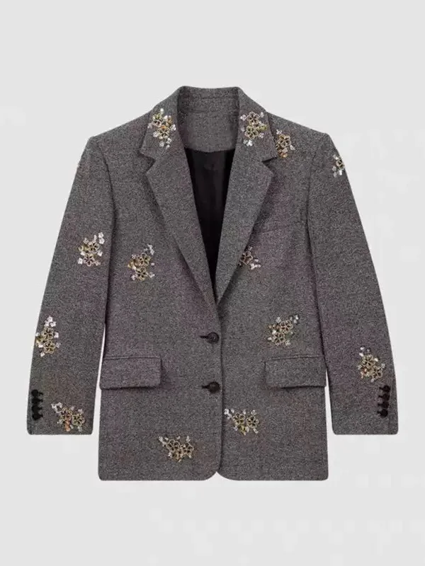 

Шерстяное джато Heavy Embellied с блестками и цветочным узором Heidd, повседневное длинное пальто из полиэфирного волокна, подходящее женское пальто