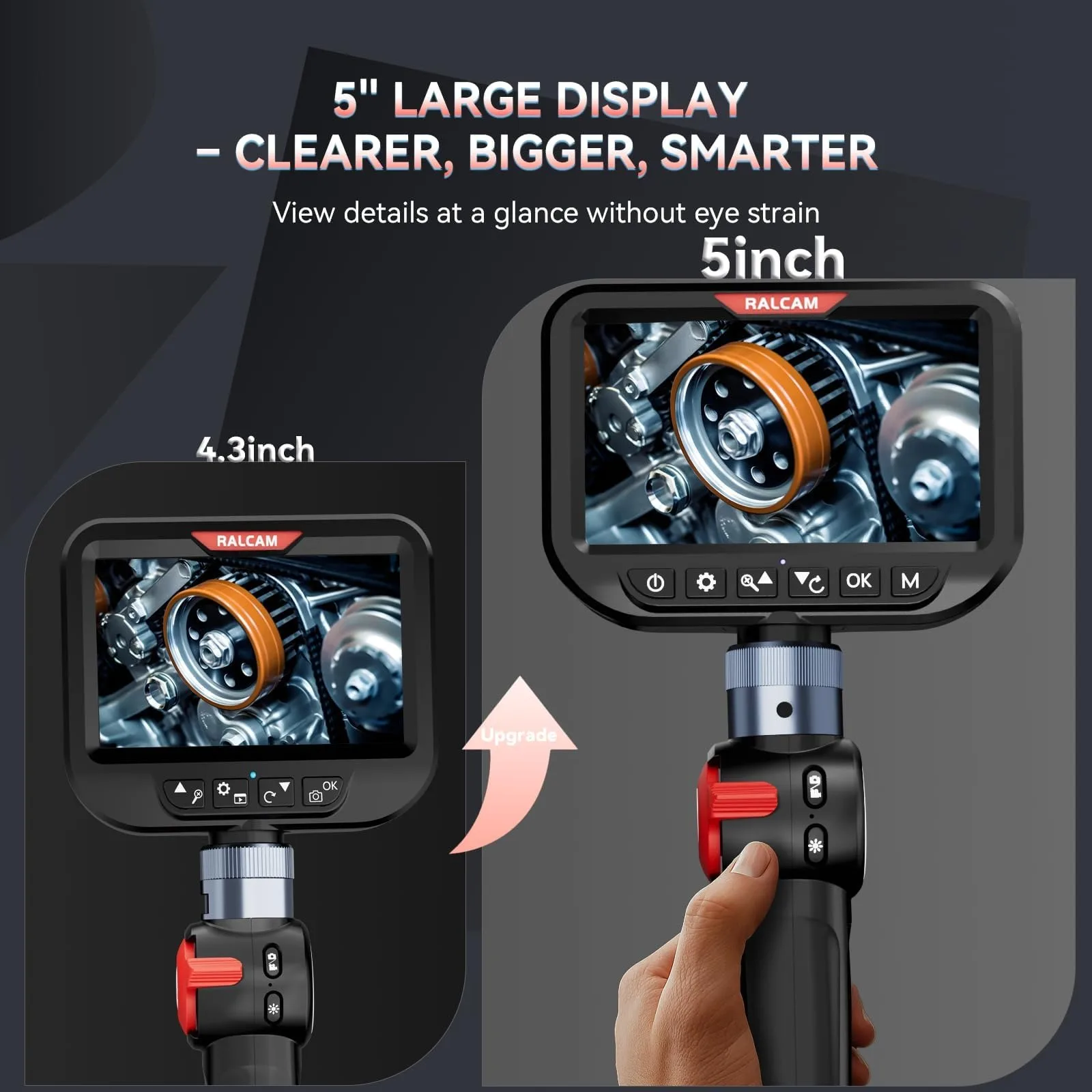 Ralcam 5 Inch Endoscope Camera, Endoscope Camera with 210°, 1.5 m Stainless Steel Serpentine Tube,For Car And Home  Inspection