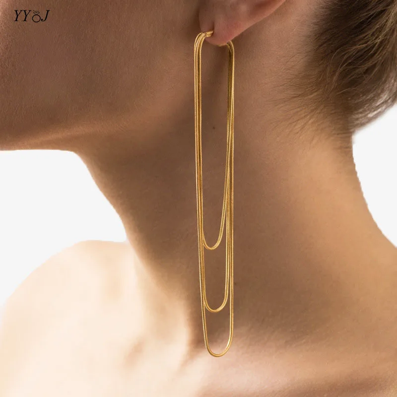 

Extra long snake chain tassel earrings for women stainless steel dangling earring for party jewelry tarnish free jewelry
