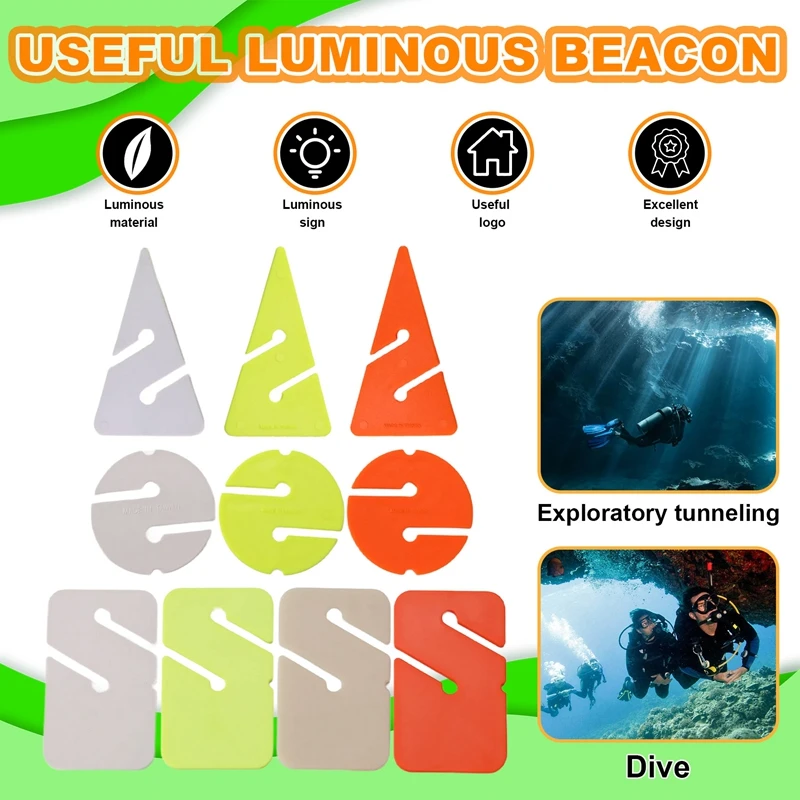 B48B-10PCS Cave Wreck Diving Marker Technical Diving Triangle Line Markers Guide Rope For Scuba Diving Luminous Light