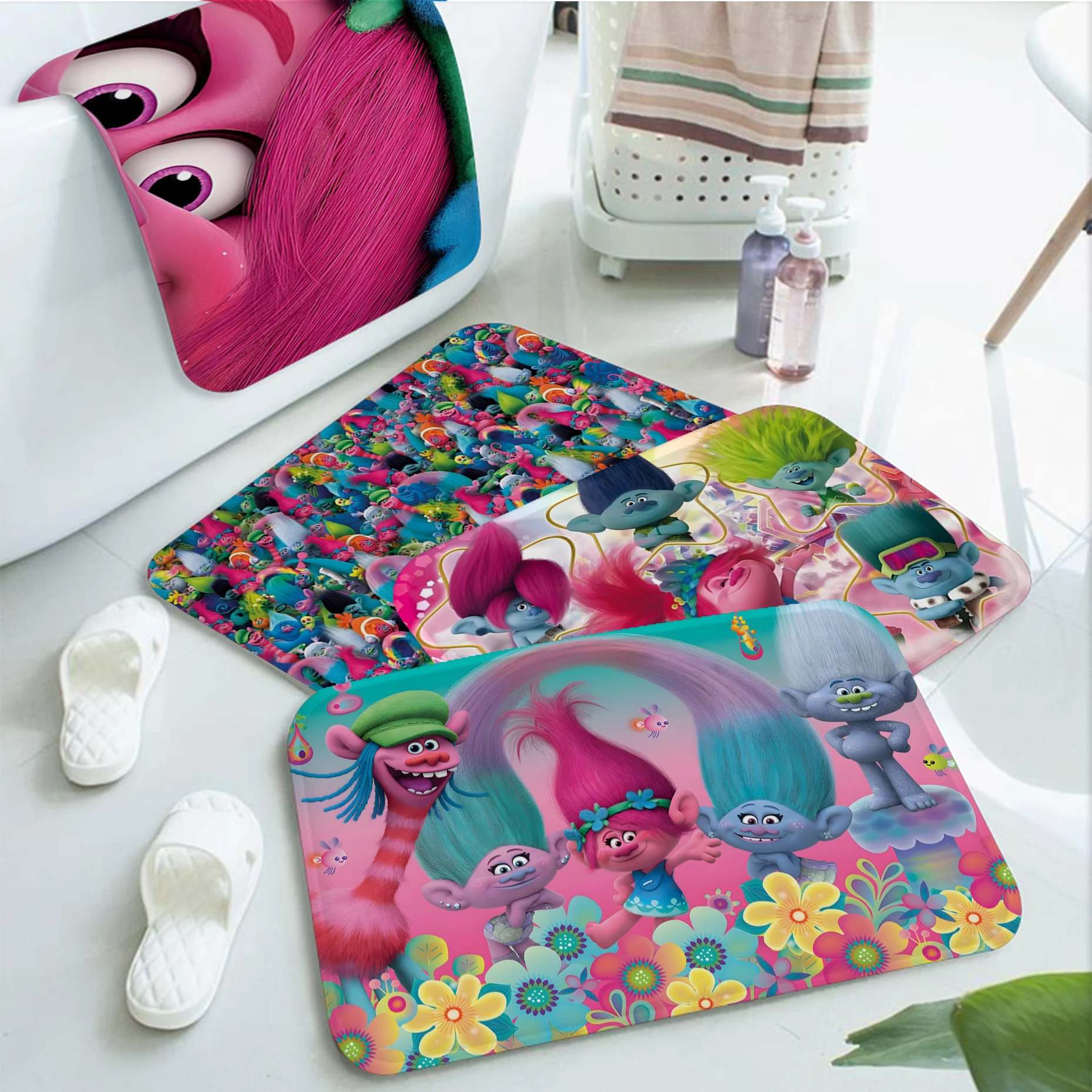 Happy Trolls Floor Mat Bathroom Mat Kids Room Bedroom Decoration Balcony Anti-Slip Doormat Living Room Welcome Rug