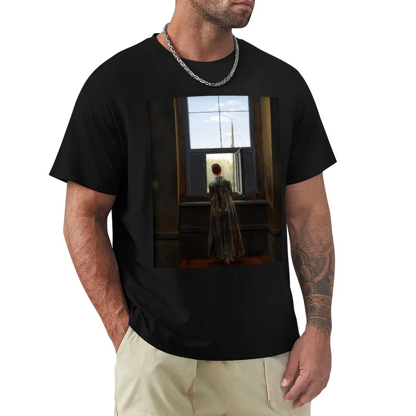 Caspar David Friedrich: Woman at a Window, 1822 T-Shirt oversized t shirt man clothes plain white t shirts men