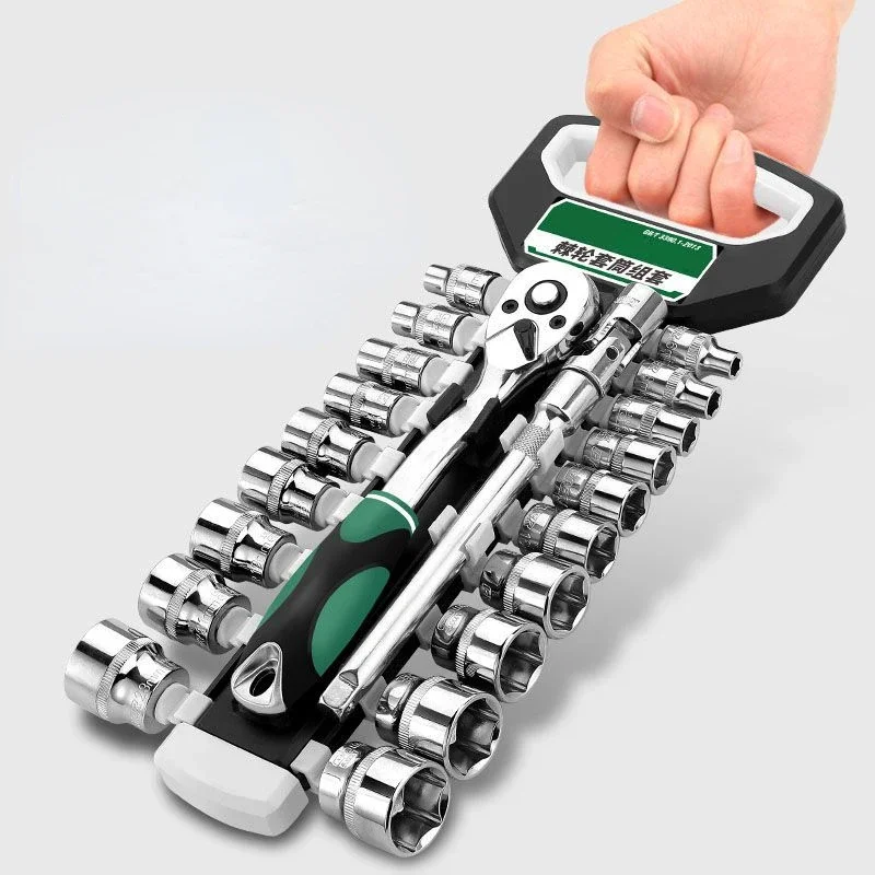 

CRV 1/4" 3/8" 1/2" Ratchet Spanner Automotive Mechanic Tool Box Set Garage Car Repair Socket Wrench Set Diy Workshop Hand Tools