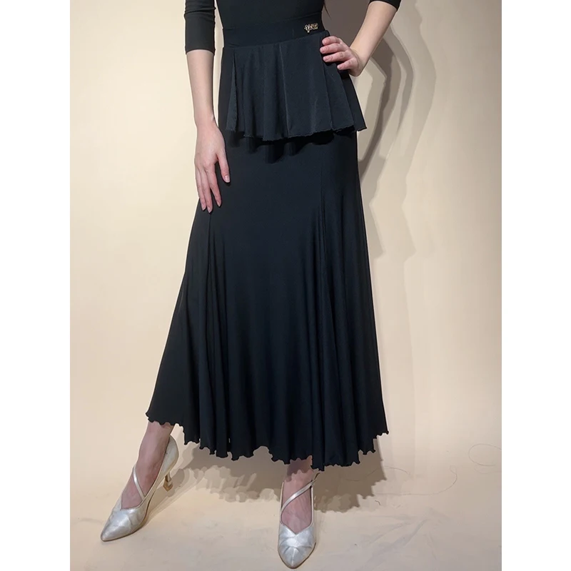 Nuova gonna da ballo da sala da donna valzer abiti da spettacolo di danza blu nero gonne arricciate abbigliamento da ballo di fine anno BL17168