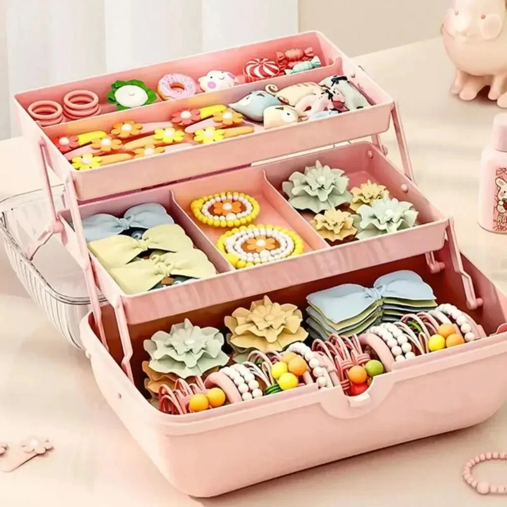 Caja de Almacenamiento de Horquillas con Lazo, Multicapa, para Niñas, Caja de Joyería, Caja de Almacenamiento de Accesorios para el Cabello, Caja de Juguetes